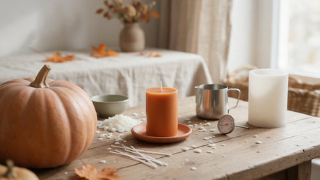 Cera naranja y materiales para hacer velas de Halloween