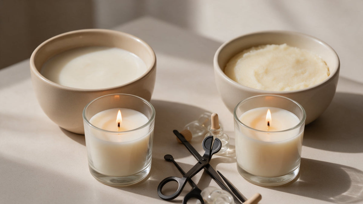 Comparativa visual de parafina y cera de soja para fabricar velas