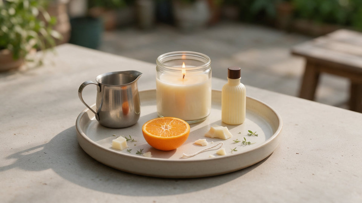 Materiales para hacer velas de citronela para terraza con cera, mecha y fragancia