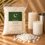 Bolsa Naturcera de cera de colza para moldes en pastillas con velas de pilar y molde metálico