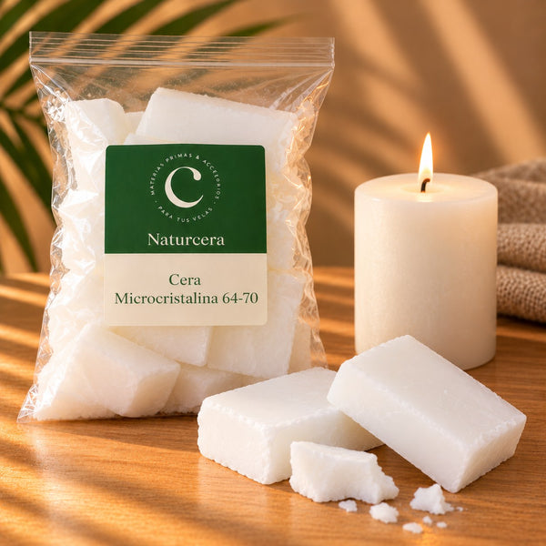 Bolsa de cera microcristalina 64-70 en bloques blancos con vela de pilar - Naturcera