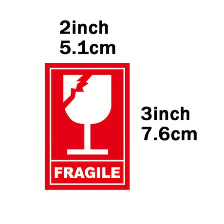 100 Fragile Labels red and transparent (5 × 7.6 cm)