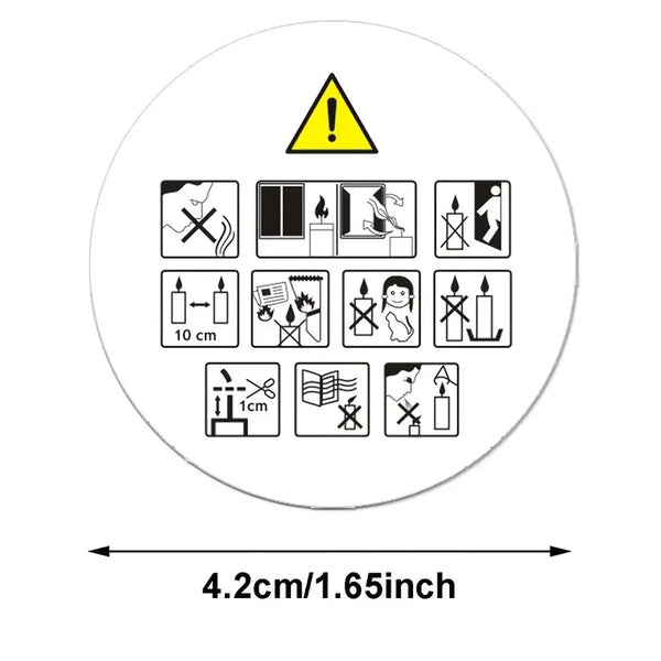 Candle safety labels (120 pcs) – 4.19 cm round self-adhesive stickers