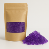 Busta kraft con finestra e mucchio di cera gel viola per candele