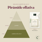 Pirámide olfativa del ambientador mikado Jardín Blanco: notas de salida, corazón y fondo