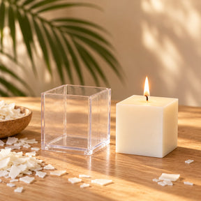 Stampo in plastica trasparente per candele quadrate a cubo e candela quadrata fatta a mano - Naturcera